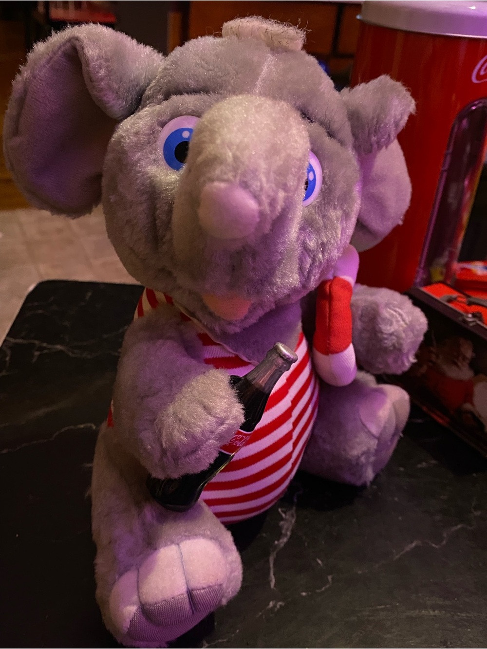 Vintage ©1993 Coca-Cola Plush Collection Elephant Drinking Coke Bottle Trunk up!